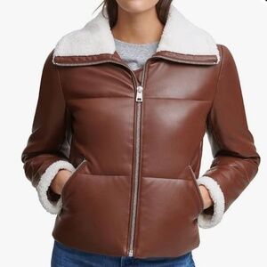 Levi's Breanna Faux Leather Puffer Jacket with Sherpa Lined Collar